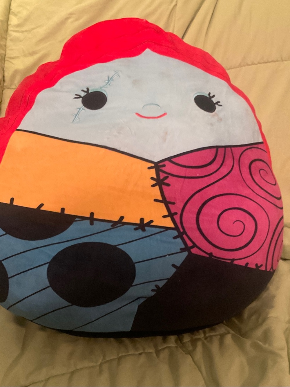 Plush Patchwork Character Pillow - Pink, Orange, Blue